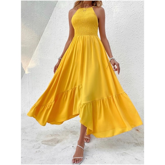 BellanBlue Dresses & Skirts - Boho Yellow Ruffle hem Cami Maxi Dress